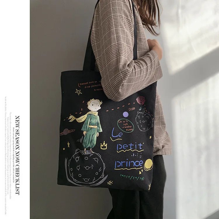 Moterų Canvas Tote Krepšiai korėjos Animacinių filmų Studentų Pečių Medžiaga Pirkinių Krepšys Ekologinio Moterų Rankinės Merginų Paplūdimio Shopper Bag Nuotrauka 2
