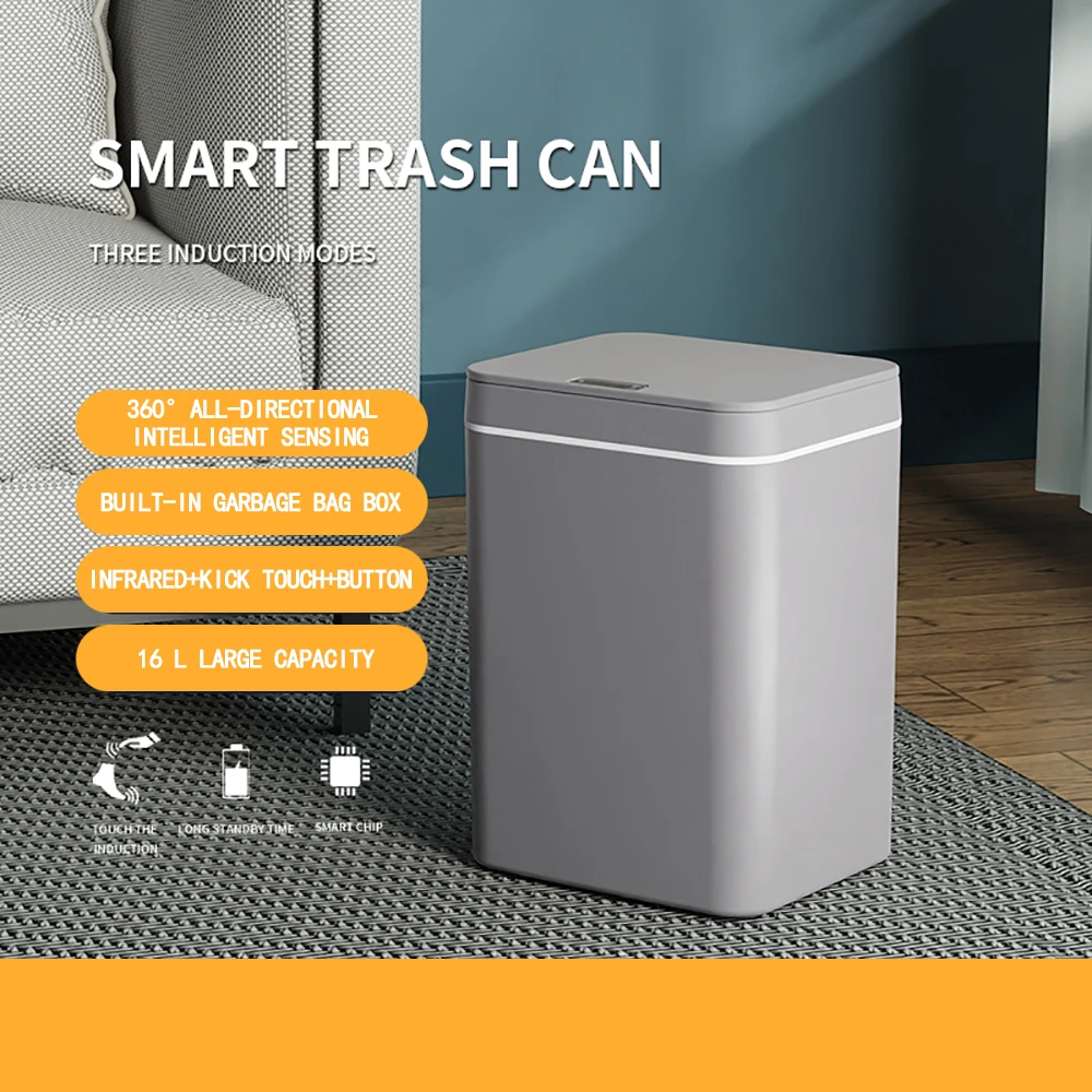 Smart Indukcijos Šiukšliadėžės Automatinė sumetami į šiukšlių konteinerį Šiukšlių Kibirą Vonios kambarys, Virtuvė, Elektrinis Tipo Jutiklinis Šiukšlių Dėžės Popieriaus Krepšelį Nuotrauka 1