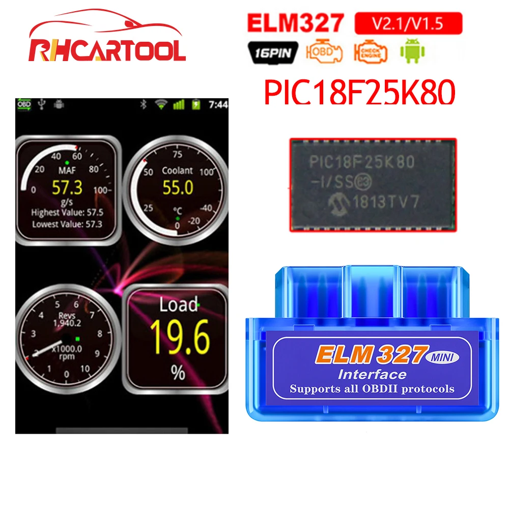 Automobilių Elm327-V1.5 V2.1 OBD2 PIC18F25K80 Chip Kodas Skaitytojas ELM 327 OBD2 V1.5 Diagnostinis Įrankis Dyzelinas/benzinas Android Nuotrauka 2